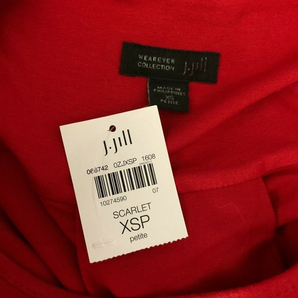J Jill Wearever T Shirt Shift Dress Pleat Short Sleeve Stretch Red XSP Petite - Picture 3 of 5